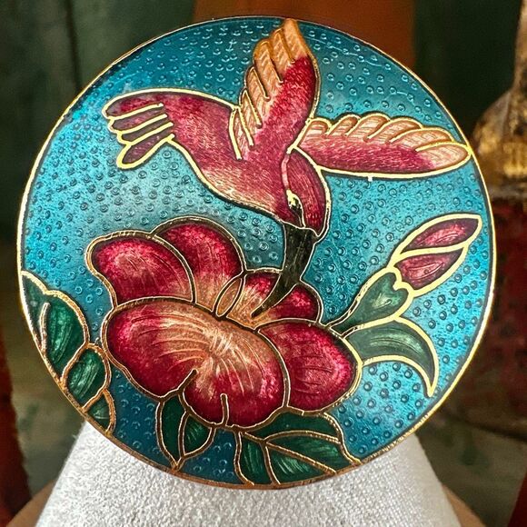 Vintage Cloisonné Hummingbird Brooch - Picture 3 of 6